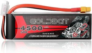 باتری لیتیومی GOLDBAT 14.8 V 50C 4500 mAh 4S LiPo Battery RC Battery with XT60 Plug for RC Aeroplane Quadcopter Drone Helicopter RC Car Truck Racing Hobby (1 Pack)