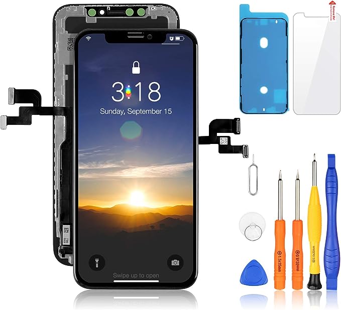 OLED Screen for iPhone X Full Touch Screen (5.8 Inches Black) with Repair Kit, Protective Film, Compatible